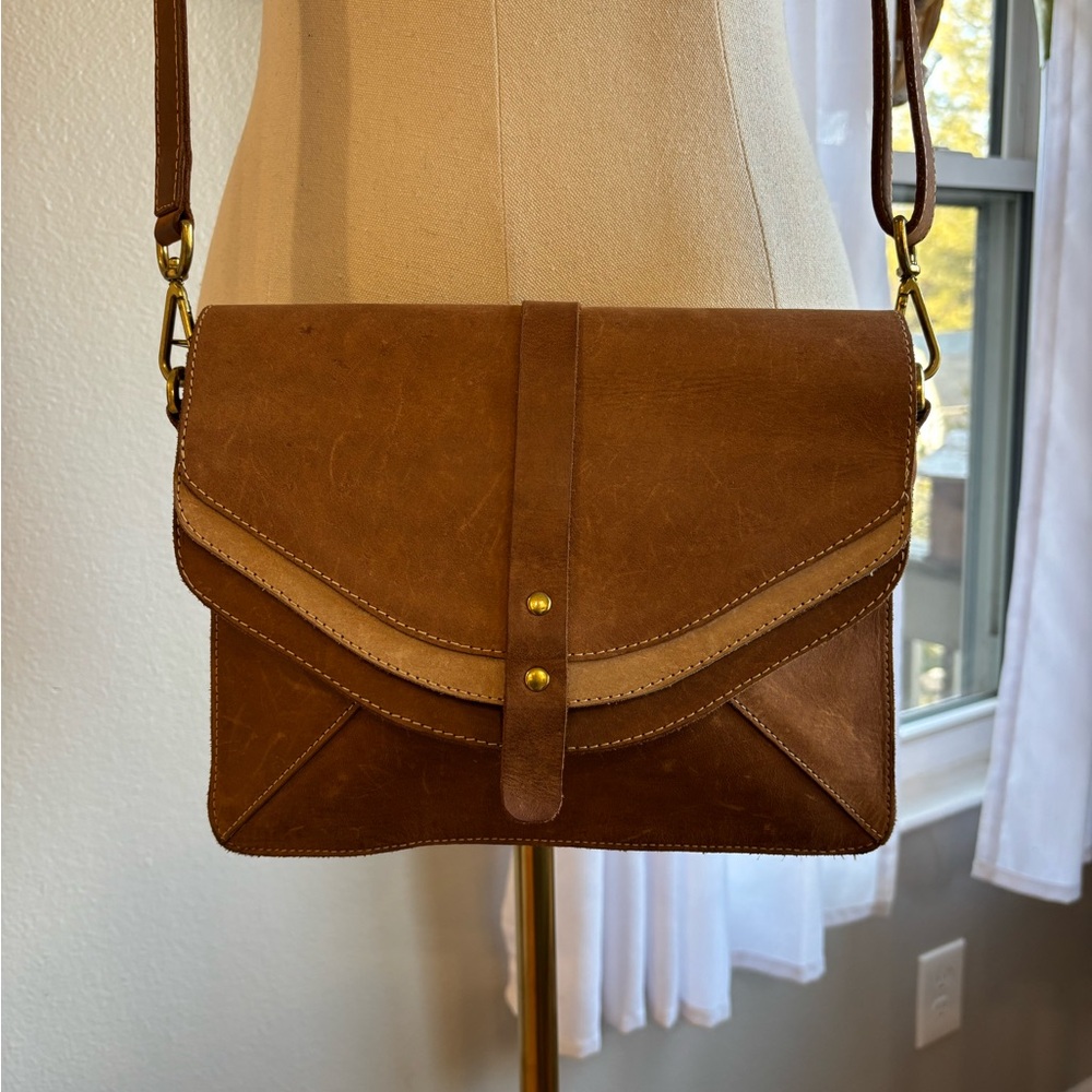 Sseko Tan Brown Raw Leather Crossbody Bag